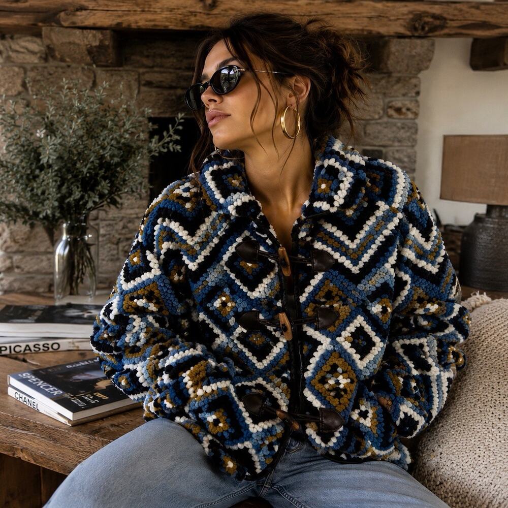 Zara Women’s M NWT Oversized Jacquard Toggle Cardigan Jacket Southwestern Knit